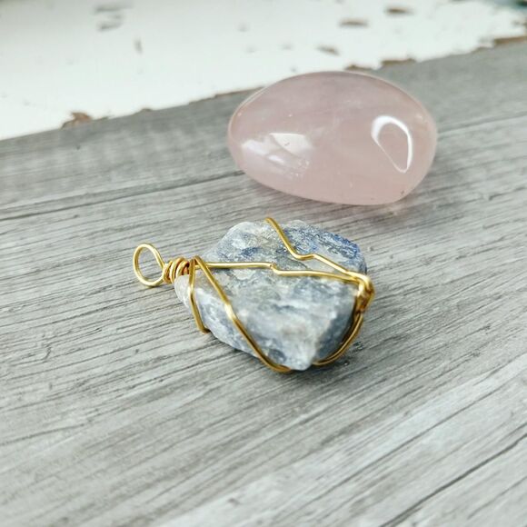 Blue Aventurine Crystal Gemstone Pendant Wire Wrapped 1.25" - Picture 2 of 4